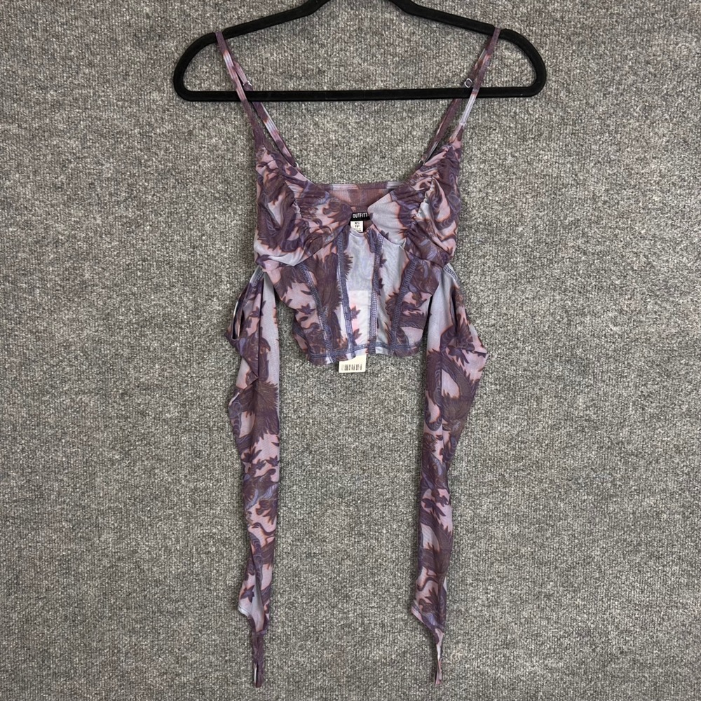 NEW Urban Outfitters Corset Top Womens XS Purple New Mesh Dragon Print